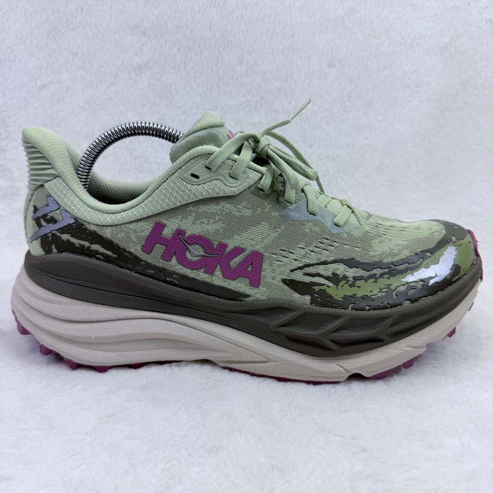 HOKA Stinson 7 Womens Trail Running Shoes Seed Green Beet Root Size 10.5 Sneaker